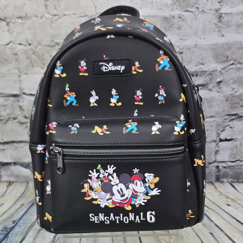 Disney Loungefly Sensational 6 Mini Backpack Black Faux Leather Mickey Mouse New